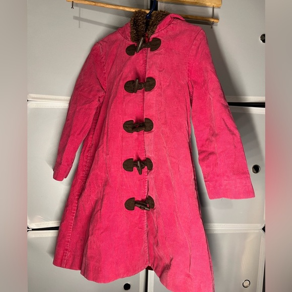 Gymboree Other - Gymboree Overcoat Girl's 5 Pink Hooded Toggle Closure Corduroy Faux Fur Cotton